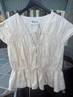 TOVE Cream Tie-Front Peplum Blouse - Size 42 - 100% Cotton